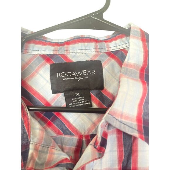 Rocawear Mens Plaid Short Sleeve Button-Down Shirt Red Blue & White 3XL - Picture 8 of 11